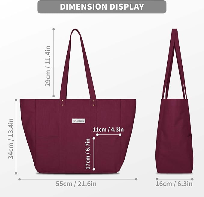 HOMESPON Large Canvas Tote Bag for Women Everything Bag with Pockets and Laptop Sleeve