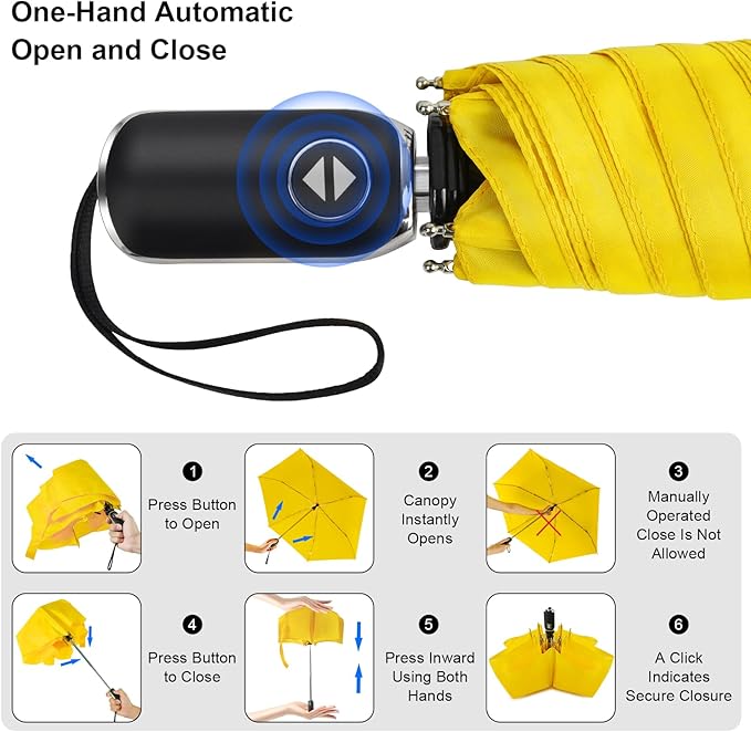 Compact Travel Umbrella for Purse - Flat Handle, Waterproof for Light Rain