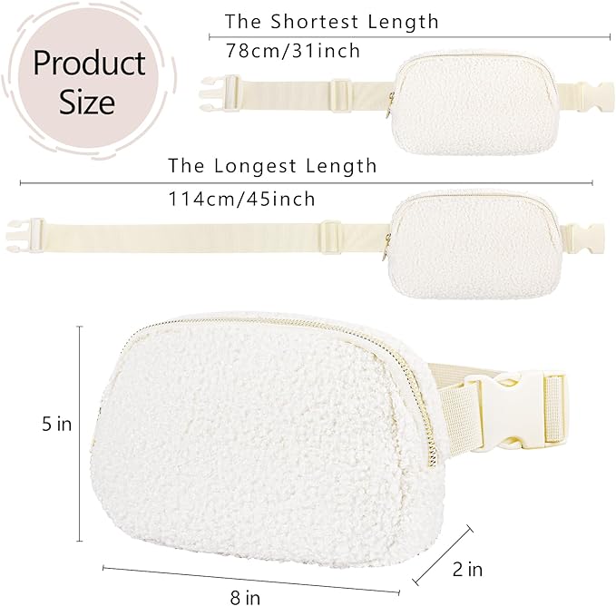 Fleece Fanny pack with Adjustable Strap for Women and Men Crossbody Bag Bum Bag, Waist Pack for Hiking Workout Sports Travel Beige
