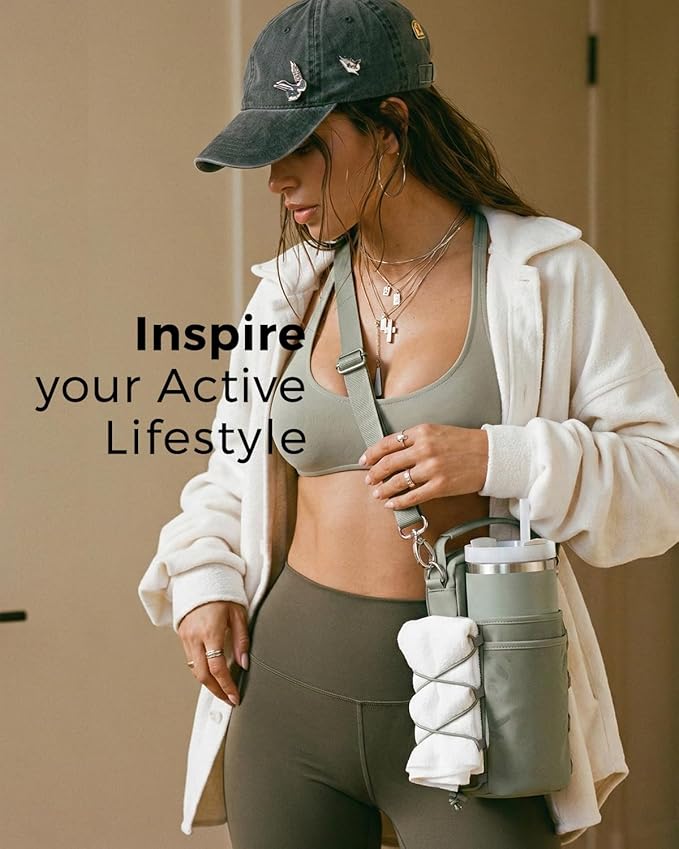 GLORIEROO Magnetic Gym Bag for Women - Water Bottle Holder Bag Carrier - Gym Workout Accessories Essentials Gifts for Women | 4 Built-in Magnets, Fits 40oz Tumbler, Shoulder Strap, Touchscreen Pocket