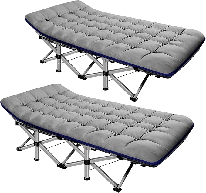 ABORON Camping Cot for Adult 28" Extra Wide, 2PK Heavy-Duty 1200D Oxford Cot for Sleeping, Portable Folding Camp Bed with Mat & Carry Bag