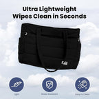 rubyloo Puffer Dog Travel Bag for Dog Moms – Doggy Diaper Bag with Pet Bowls & Food Storage or Everyday Puffy Tote – Doggy Mom Gifts for Women – Lightweight, Travel-Ready Gift for Pet Lovers - Black