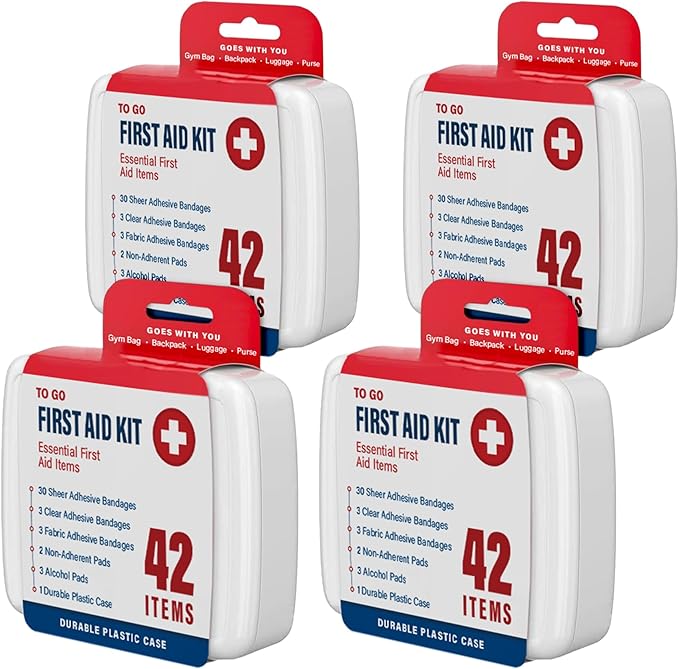 DecorRack 4 Pack Mini First Aid Kits, Small Travel Size Kit, First Aid Patch with 168 Items, Durable Plastic Box Perfect for Car, Home, Boat, or Camping, (168 Pieces, 4 Pack)