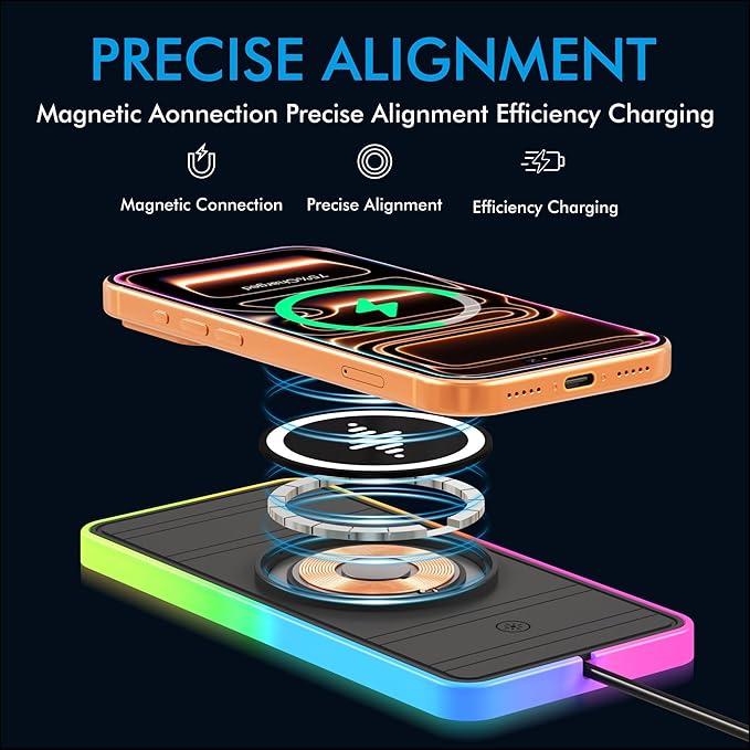 Magnetic Wireless Charger for iPhone 17/16/15/14/13/12 Series, Fast Wireless Charging Pad with Extension Cable, Portable Mag Safe Compatible Charger for Car, Desk & Travel, USB Magnetic Phone Charger