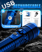 Victoper Blue LED Flashlights, High Powered High Lumens Super Bright Tactical Flashlight, Rechargeable, 5 Modes Zoomable Waterproof Flash Lights for Emergency, Outdoor, Home, Camping, Hiking