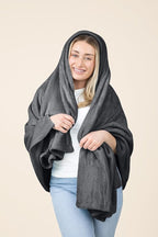 EverSnug Travel Blanket and Pillow - Premium Soft 2 in 1 Airplane Blanket with Soft Bag Pillowcase, Hand Luggage Sleeve and Backpack Clip (Grey)
