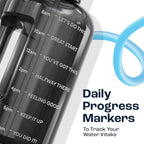 AQUAFIT Half Gallon Water Bottle with Time Marker - Straw & Chug Lid - BPA Free Gym Water Bottle with Straw - Big Gallon Jug (Blue Skies, 64 oz - 2 Lids)