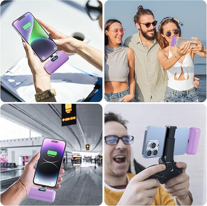 Feob Small Portable Charger for iPhone,Upgraded 5000mAh PD Fast Charging Power Bank,Mini Battery Pack Backup Charger Compatible with iPhone 14/14 Pro Max/13/13 Pro/12 Pro/11/XS/XR/X/8/7/6-Purple