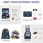 BAGAIL 8 Set Packing Cubes Luggage Packing Organizers for Travel Accessories-Navy Leaf