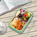 Bento Boxes for Adults - 1100 ML Bento Lunch Box For Kids Childrens With Spoon & Fork - Durable Perfect Size for On-the-Go Meal, BPA-Free and Food-Safe Materials(Green)