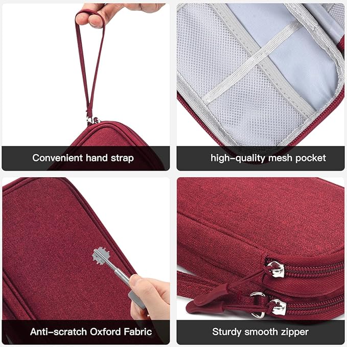 CAAORDKSO Electronic Organizer Travel Case, Cord Organizer Travel Cable Organizer Bag, Tech Pouch Accessories Carry Storage for Travel Essentials, Backpack, Business, Daily Commute (Wine Red,Large)