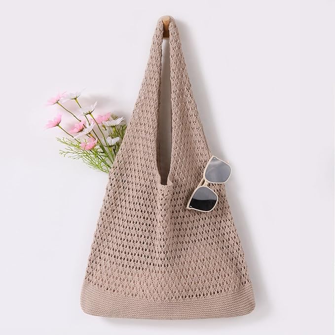 WantGor Crochet Bags, Beach Mesh Tote Bag Womens Shoulder Shopping Handbag Casual Travel Totes Bag Foldable Hobo Bags