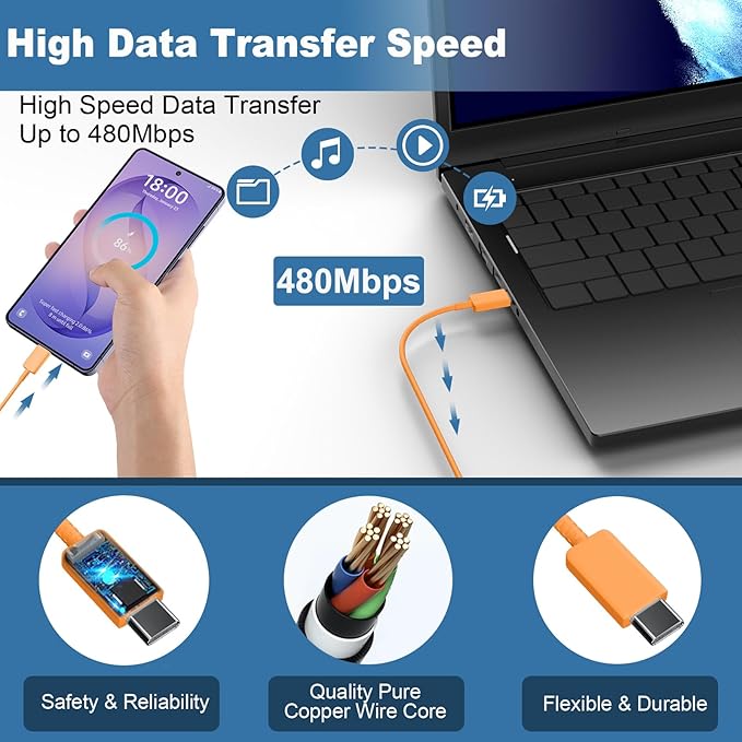 Super Fast Charger USB C, 45W Type C Charger Fast Charging Cable Block for Samsung Galaxy S26 S25 S24 S23 Ultra/S26 S25 S24 S23 S22 S21 S20/Note 10/20, PPS Wall Charger with 6.6FT Cord-Orange
