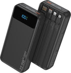 Portable Charger, 20000mAh 22.5W Fast Charging Power Bank with 4 Built-in Cables, Travel Essentials External Battery Pack with LED Display, 6 Outputs Charging Bank for iPhone, iPad, Samsung etc Black