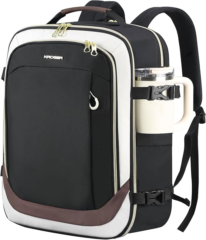 KROSER Laptop Backpack Large Computer Backpack Fits up to 17 Inch Laptop Water-Repellent 40L Travel Backpack Casual Daypack for Business/College/Women/Men-Beige/Black/Coffee