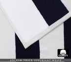COTTON CRAFT Oversized Beach Towels - Set of 2 - XXL 35x84 The Big Kahuna 7 Foot Extra Large Beach Blanket Towel - Big & Tall - Huge 100% Cotton Velour Soft Luxury Pool Bath Towel - Cabana Stripe Navy
