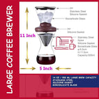 Blue Horizon Hot & Iced Coffee Maker 14oz – Pour Over Coffee Dripper with Temperature Resistant Glass Carafe & Stainless Steel Reusable Filter, Single Serve Cold Coffee & Hot Tea Brewer