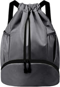 JELUTAR Drawstring Backpack Gym Bag with Shoes Compartment for Soccer, Basketball, Swim, Water-Resistant String Backpack Beach Cinch for Women Men, Dark Grey