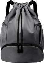 JELUTAR Drawstring Backpack Gym Bag with Shoes Compartment for Soccer, Basketball, Swim, Water-Resistant String Backpack Beach Cinch for Women Men, Dark Grey
