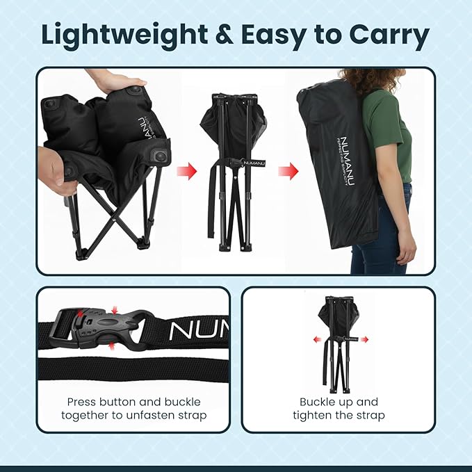 NUMANU 2-Pack Oversized Padded Camping Stool for Adults, Thick Padded 18.5" Heavy Duty Outdoor Camp Chairs with Anti-Slip Feet & Carry Bag, Folding Ottoman Foot Rest for Travel, Max 500lbs