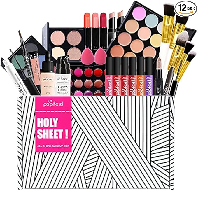 FantasyDay All-in-one Makeup Set Holiday Gift | Full Makeup Kit for Women Essential Starter Bundle Include Eyeshadow Palette Lipstick Blush Cream Concealer Face Powder Eyeliner Mascara Lipgloss Brush