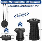 2026 Upgraded 45cm Collapsible Stool with Cushion, Maximum Loading 440 Pounds, Portable and Lightweight Adjustable Seat, Camping Retractable Stool for Outdoor Camping, Fishing, Hiking, BBQ