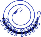 Portable Travel Clothesline, Adjustable Elastic Travel Camping Retractable Clothesline with 12pcs Clips for Outdoor and Indoor Use (Blue)