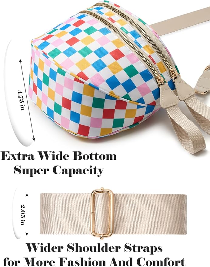 Black and White Checkered Crossbody Bag Bum Bag for Women,Spacious Checkered Purse Fanny Packs Belt Bag
