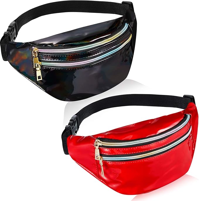 Frienda 2 Pieces Holographic Fanny Pack for Women Colorful Sport Waist Bag Pack