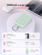 RORRY CharmGo Portable Charger, 5000mAh Portable Charger Power Bank with Built-in Cables, Travel Keychain Charger Battery Pack for iPhone 17/16/15/14/13/12, for AirPods 2/3/4/Pro, Green