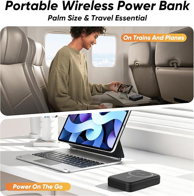 Power Bank 10000mAh Compatible with MagSafe, Magnetic Portable Charger with Digital Display, 15W Wireless Fast Charging, Built-in 3 Cables Compatible with iPhone 17/16/15/14/13/12 Series (Black)