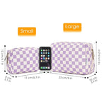 Narwey Small Checkered Makeup Bag for Purse Mini Cosmetic Bag Travel Makeup Pouch Zipper Pouch Cute Make up Bags with Compartments for Women Girls (Purple Checkerboard, Small)
