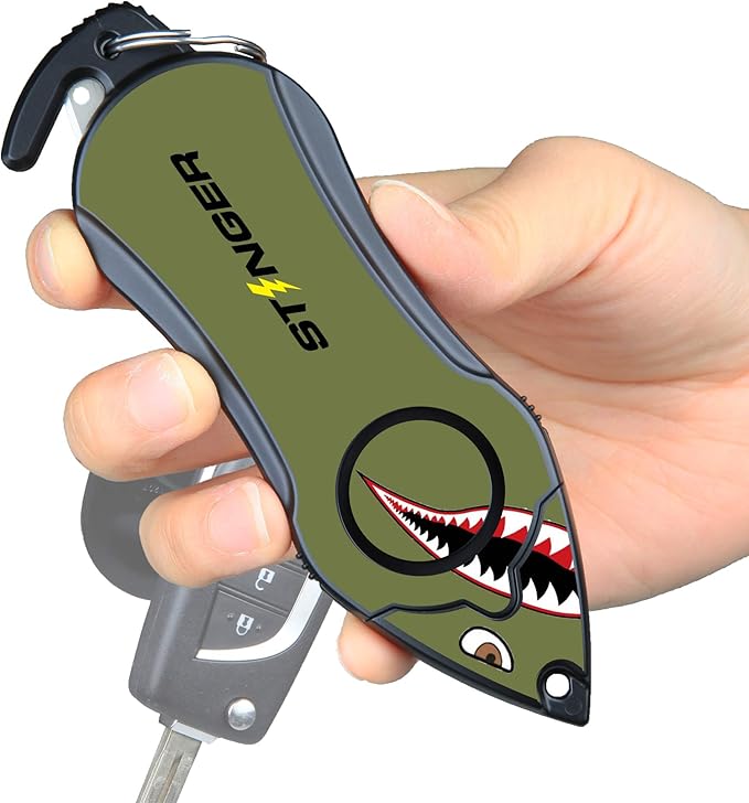Stinger Personal Alarm Keychain Emergency Tool, Safety Panic Alarm Siren, Seat Belt Cutter, Glass Breaker, Security Device for Women Men Kid, Design in USA (Shark)