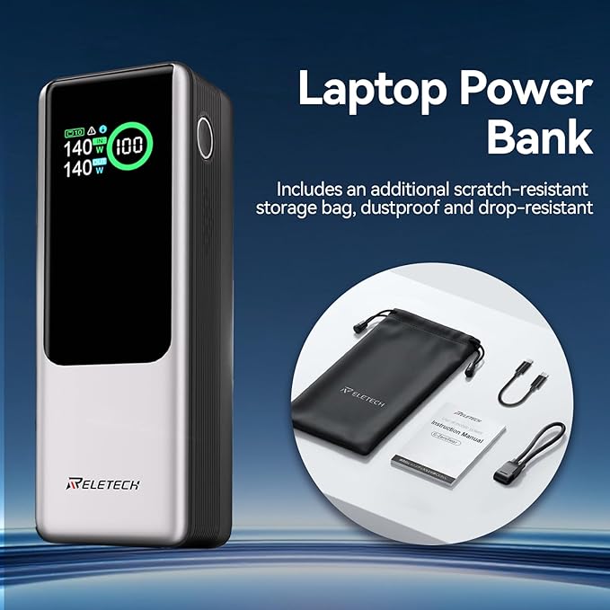 140W Portable Fast Charger 25000mAh with LG 21700 Battery, 3-Port Laptop Fast Power Bank Smart Display for Travel, Compatible with MacBook Pro, iPhone 17/16, ipad.（G-ZeroFear）