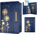 Coco Rossi Women's Fashion Dandelion Passport Wallet, Blue, RFID Blocking, 7 Compartments, Faux Leather