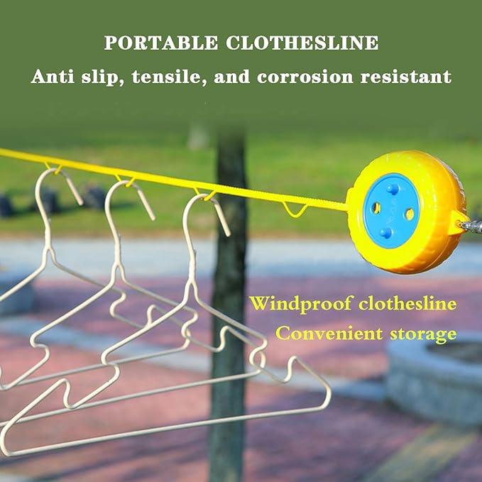 Travel Clothesline, 26 Feet Portable Clothesline,Clothes Line Outdoors,Travel Hotel Camping 、Cruise Ship、 Backyard 、Outdoor/Indoor,Fv Clothesline,with Windproof Hanging Hole(1 Piece)