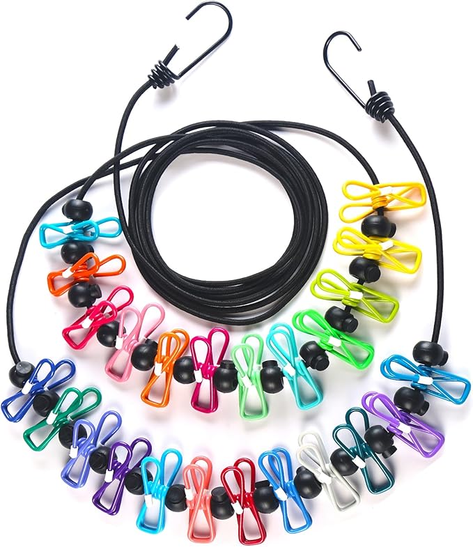 Travel Clothesline: 11.8Ft Portable Clothes Line with 24 Clothes Clips Corde a Linge Voyage Camper Essentials for Travel/Courtyard/Balcony/Hotel Rooms or Bathroom