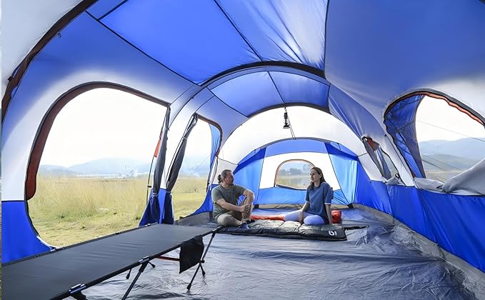 CAMPROS CP Tent 12-Person-Camping-Tents,3 Room Family Tents,Waterproof Windproof Family Tent with Top Rainfly,6 Large Mesh Windows,Double Layer,Easy Set Up, Portable with Carry Bag-20' x 9' x 72"(H)