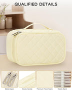 Relavel Travel Makeup Bag, Small Cosmetic Bag with Makeup Brush Compartment, Double Layer Makeup Organizer Bag, Portable Toiletry Bag Makeup Pouch for Women, White