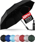 Yoobure Windproof Travel Umbrella with Wood Handle - Automatic Umbrellas for Rain & UV Sun Protection, Compact 46" Large Canopy, Lightweight Backpack Portable for Walking & Outdoor