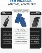 citicr Portable Charger Power Bank, 20000mAh PD20W USB C Fast Charging with Built-in Cables & Wall Plug, External Battery Pack with LED Display, Travel Essential for iPhone, iPad, Samsung Navy