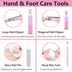 Women's Nail Clipper Set Travel Manicure Kit with Glass Nail File Stainless Steel Nail Clippers Case Nail Grooming Kit Gift