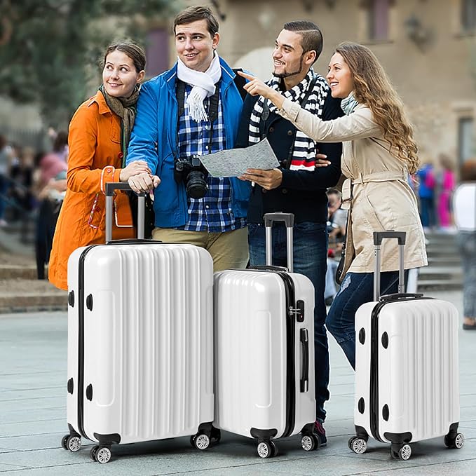 3 Piece Luggage Sets, Lightweight ABS Suitcase with 4 Spinner Wheels ＆ TSA Locks, Hardside Carry On Luggage Durable Suitcase Set for Family Travel Business - White, 20/24/28