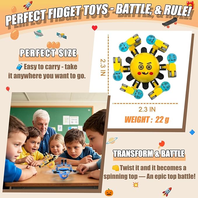 4Pcs Transformable Fidget Spinners for Kids Sensory Fidget Toys Teens Quiet Airplane Road Trip Travel Activities Essential Autism ADHD Easter Basket Stuffers Gifts for Boys Girls Toddlers B