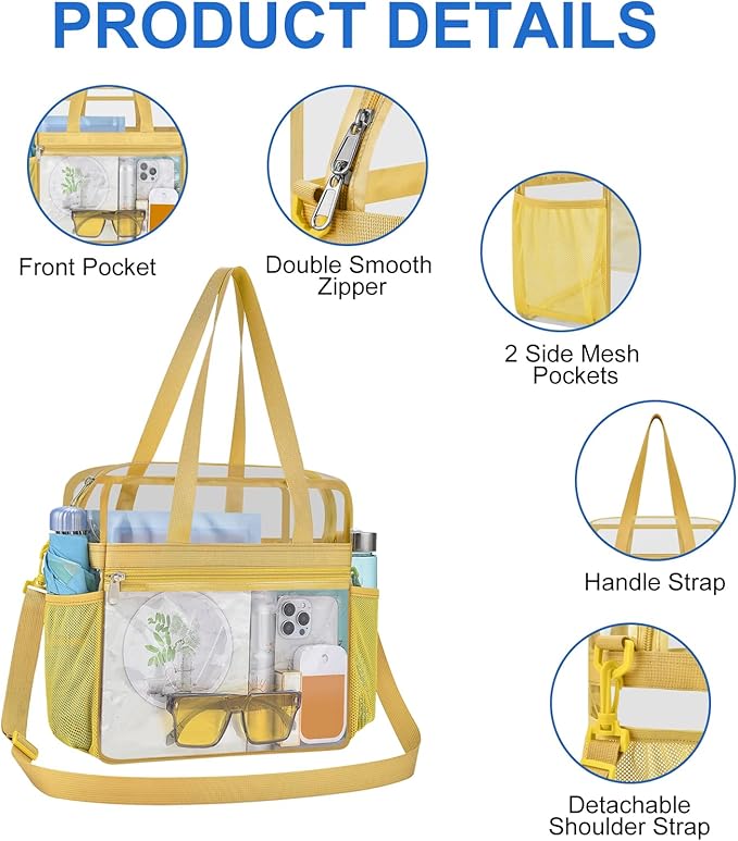 USPECLARE Clear Bag for Stadium Events,Transparent Bag for Work Sports Games Concerts Travel Gym