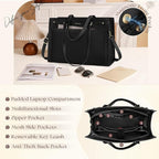 RAINSMORE Laptop Bag for Women 15.6 Inch PU Vegan Leather Work Tote Bag Waterproof Womens Briefcase Designer Computer Bags for Office Teacher College Travel Large Tote Purse Professional Black