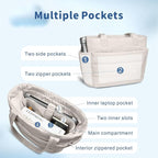 TOPDesign Puffer Tote Bag for Women, Lightweight Puffy Handbag with Compartments, Quilted Shoulder Bag for Work, Travel, Gym