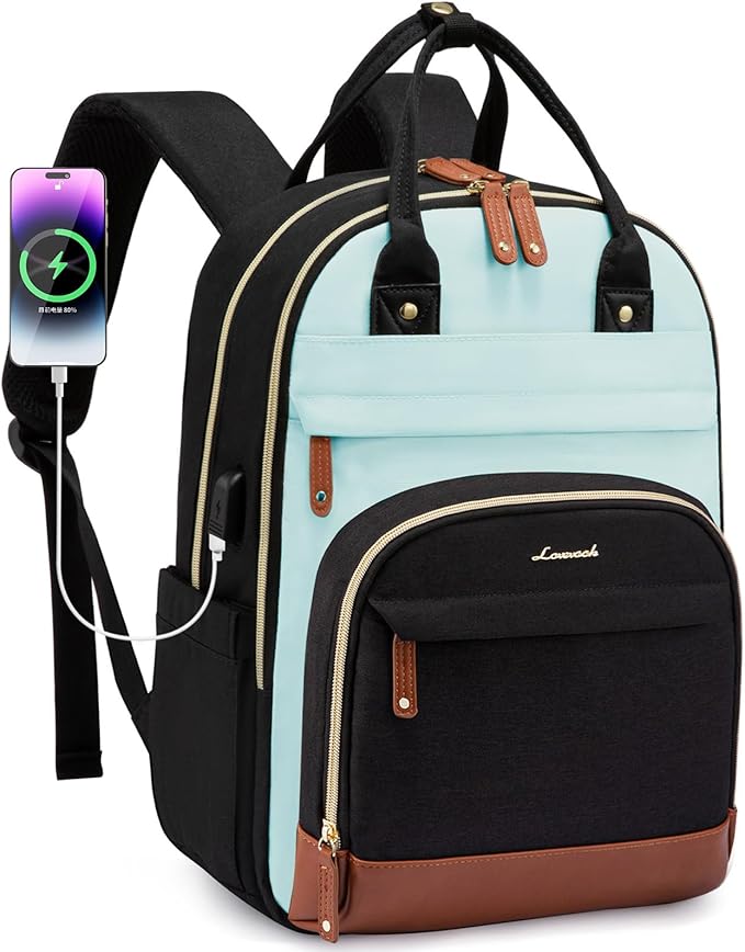LOVEVOOK Laptop Backpack Women with USB Port Design,17.3 inch Waterproof Work Travel Backpack Computer Laptop Bag,Cute College Nurse Teacher Backpack Purse,Gifts for Women & Men,Black-Light Blue