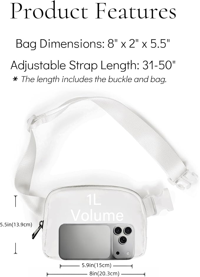 YOSHUYUKI Fanny Pack Crossbody Bag Trendy Waterproof Small Sling Cross Body Purse for Women Men Fashion Waist Packs Mini Belt Pouch Chest Bum Hip Bag Lulu Dupes for Travel Vacation Running Frost
