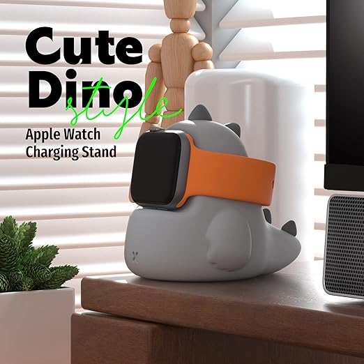 ELETIUO Charger Stand Compatible with Apple Watch Series Ultra2/Ultra/10/9/8/SE2/7/6/SE/5/4/3/2/1 (49/46/45/44/42/41/40/38mm),Dinosaur iWatch Charging Dock,Supports Nightstand Mode,Grey